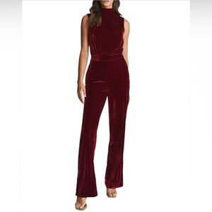 Burgundy velour jumpsuit from Reiss